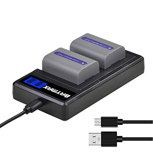 Batmax 2 Pack 1250mAh NP-FP50 Battery + USB LCD Dual Charger for Sony NP-FP30 NP-FP60 NP-FP70 NP-FP71 Battery and Sony DCR-DVD103 DVD105 DVD202E