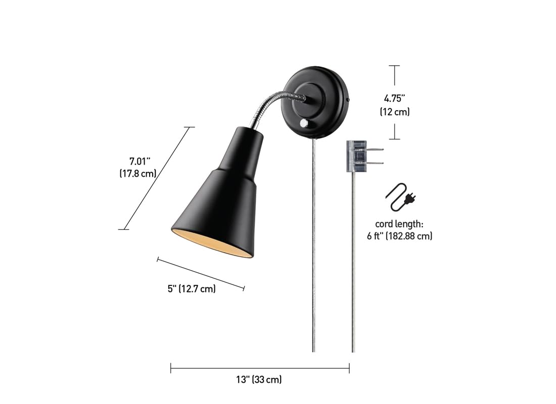Globe Electric 65312 Ramezay Gooseneck Sconce, Matte Black, Bulb Not Included