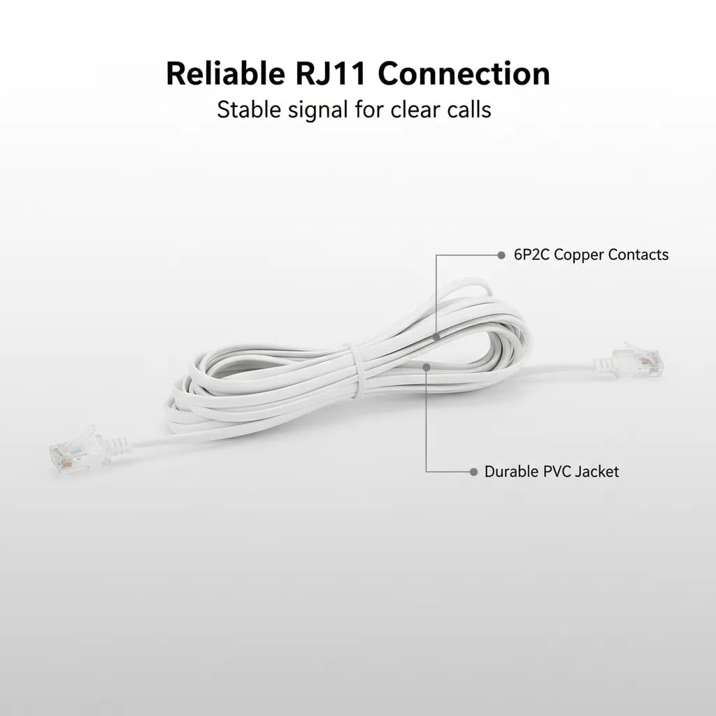 QBGTFAK Male to Male 6P2C RJ11 Telephone Fax Machines Modems Straight Cable Wire Line 5M / 16.4ft Long