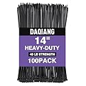 DAQIANG 60 lb Heavy Duty 14-Inch Black Zip Ties 100-Pack - UV Resistant, Self-Locking Nylon Cable Ties for Indoor/Outdoor Use