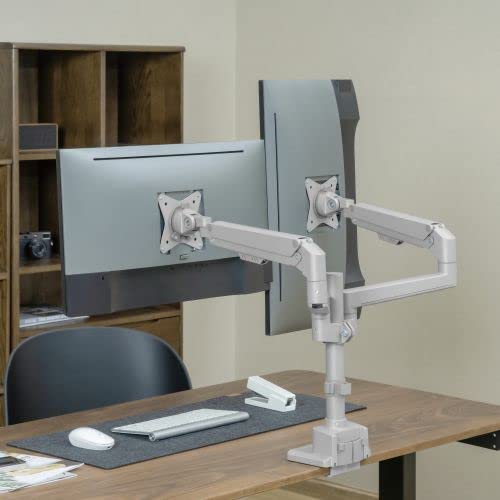 Mount-It! Dual Monitor Mount - Monitor Stands for 2 Monitors, Computer Arms on Desk Stand, Gas Spring Height Adjustable Desk Mount in Silver, VESA 75