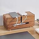SARUFO Acacia Wood Cable Management Box - Wooden Cord Hider with 4 Metal Feet, Organizer for Desk & Floor, Power Strip TV Wire Concealer, Under Desk