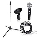 Professional Handheld Dynamic Microphone Kit - Unidirectional Vocal Wired Microphone w/Carry Bag, Metal Mic Stand, Holder/Clip & 16.4ft XLR Audio
