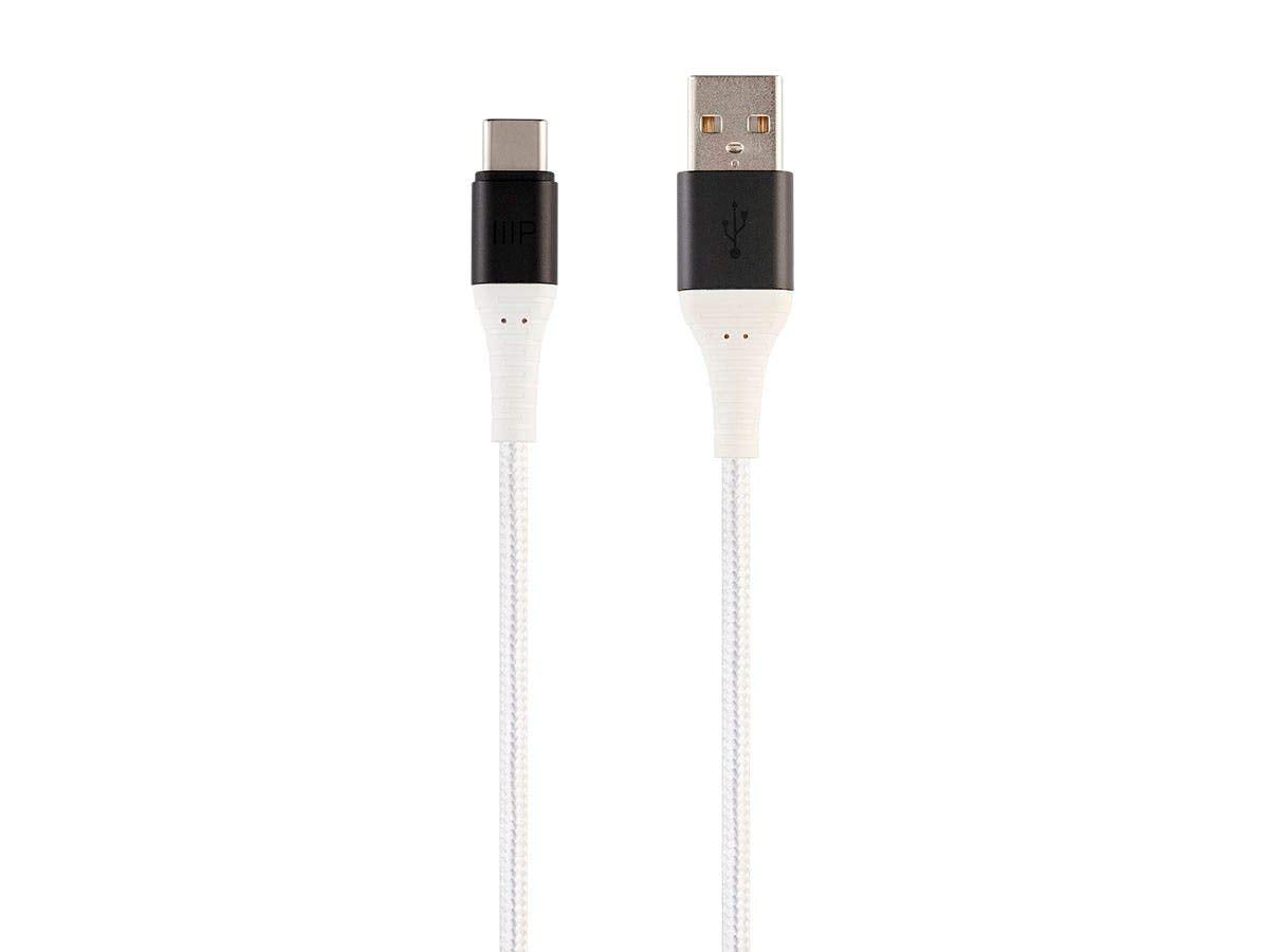 Monoprice USB 2.0 Type-C to Type-A Charge & Sync Cable - Kevlar/Nylon-Braid, 3 Feet, White - AtlasFlex Series