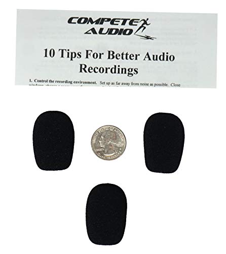 Compete Audio CA132 Larger Foam Microphone Windscreens (Microphone Covers) 3-Pack Desktop/Headset Fitness Instructor/Gamer Pack Black