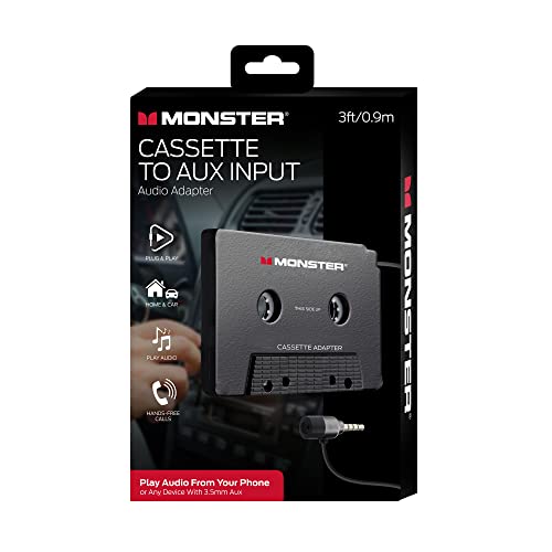 Monster Cassette to Aux Audio Adapter for Car, Compatible with Devices Featuring 3.5mm Aux Port, Music Playback, Hands-Free Calls, Xtreme Easy DIY