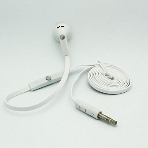 Flat Wired Headset MONO Handsfree Earphone Mic Single Earbud Headphone Earpiece [3.5mm] [White] for Ipod Nano 5th Gen, 7th Gen, Touch 1st Gen, 2nd…