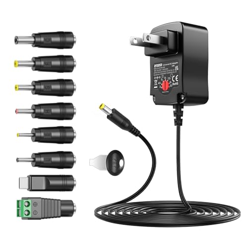 ZOZO Universal AC/DC Adapter 12W 3V 4.5V 5V 6V 7.5V 9V 12V Switching Power Supply Charger with 8 Tips 5.5x2.1mm 5.5x2.5mm Micro USB for Routers…