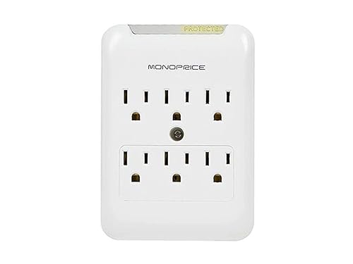 Monoprice Power & Surge - 6 Outlet Surge Protector Slim Wall Tap - White | UL Rated, 540 Joules With Protected Light Indicator