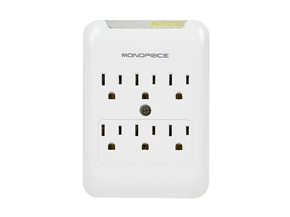 Monoprice Power & Surge - 6 Outlet Surge Protector Slim Wall Tap - White | UL Rated, 540 Joules With Protected Light Indicator