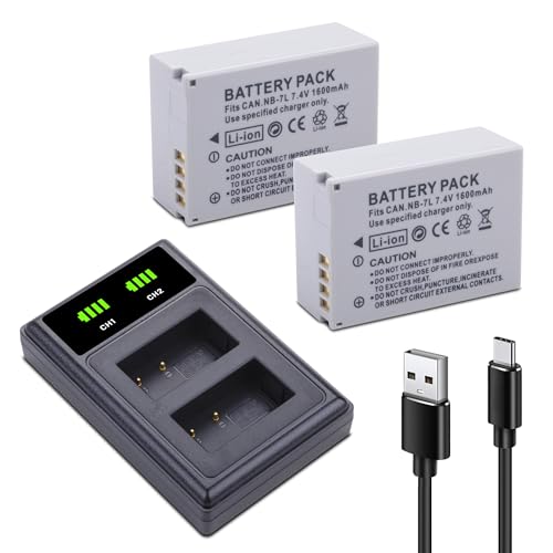 2-Pack Replacement NB-7L Battery with Charger for Canon PowerShot G10 G11 G12 SX30 is Digital Camera 1600mAh 7.4V