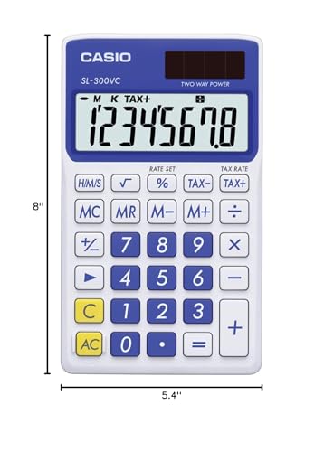 Casio SL-300VC, Solar Powered Standard Function Calculator, Blue