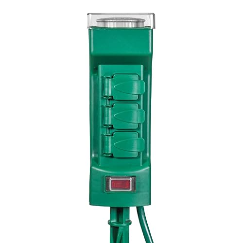 VOLT 120V Outdoor Power Stake with Timer, 6 Grounded Outlets & 6-Foot Extension Cord (Green) for Christmas Lights, Halloween Decorations, Bistro