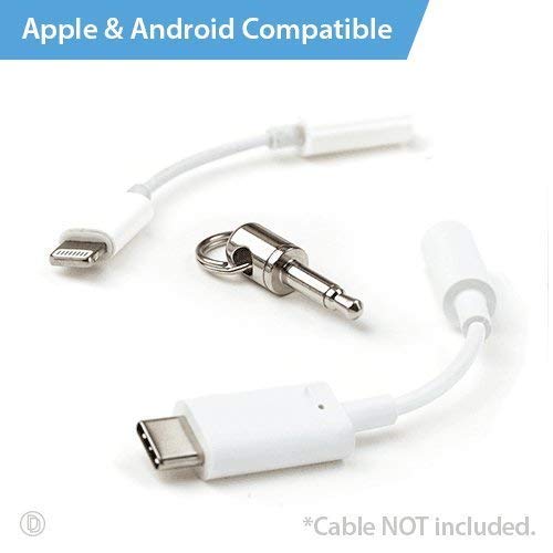 Dongle Dangler - Secure Headphone Jack Adapter Keychain (Chrome 2-Pack) for iPhone 17, 17e, 16, 15 (USB-C) & 14, 13 (Lightning) - Anti-Loss 3.5mm Aux