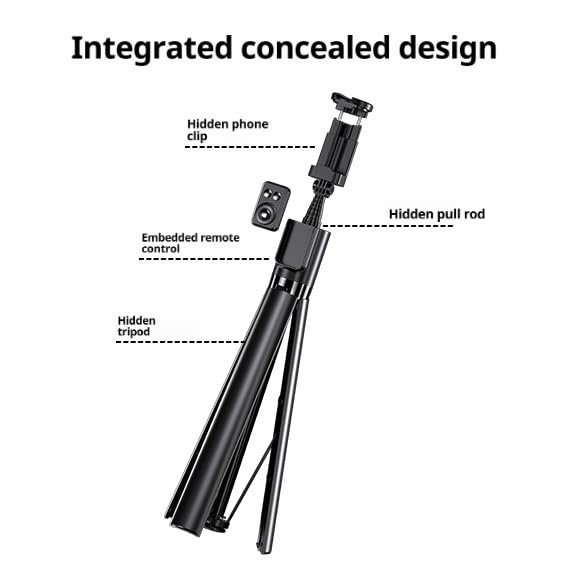 70“ Selfie Stick Tripod for iPhone/Android - Expandable Phone Tripod with Fill Light, 10M Bluetooth Remote Control, one Click Open Selfie Stick