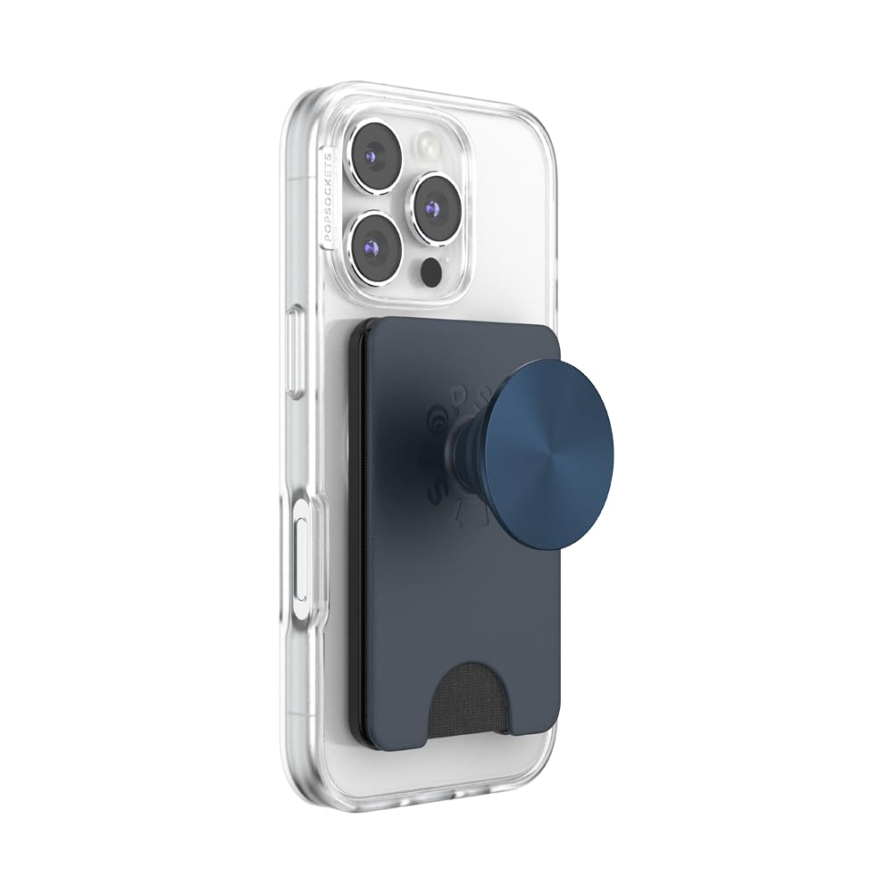 PopSockets Kick-Out Wallet for MagSafe, Adjustable Kickstand, Magnetic Stand, Blue - Navy