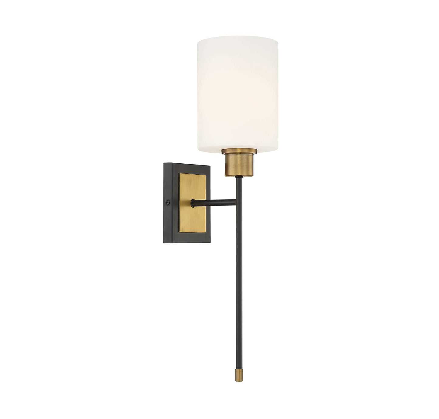Savoy House 9-1645-1-143 Alvera Mid-Century Modern White Opal Glass Wall Sconce, 1-Light 60 Watt, 23" H x 6" W, Matte Black with Warm Brass Accents