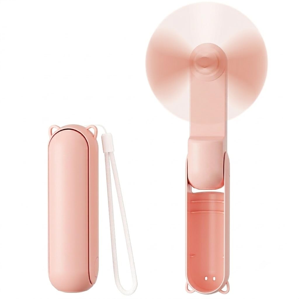 Portable Fan, Mini Handheld Fan with Power Bank, Cute USB Rechargeable Pocket Fan, Foldable Small Cooling Fan with LED Light, Personal Travel