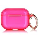 AIRSPO Clear Case for AirPods Pro Charging Case, Soft TPU, Crystal Clear, Wireless Charging Compatible, Neon Hot Pink