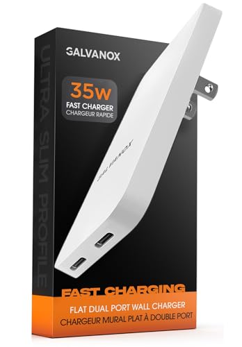 Galvanox Dual USB-C Flat Wall Charger - Super Fast Charging (35W) Ultra Slim Outlet Plug, Multi Port Type C for iPhone 16/17 Pro Max and Samsung