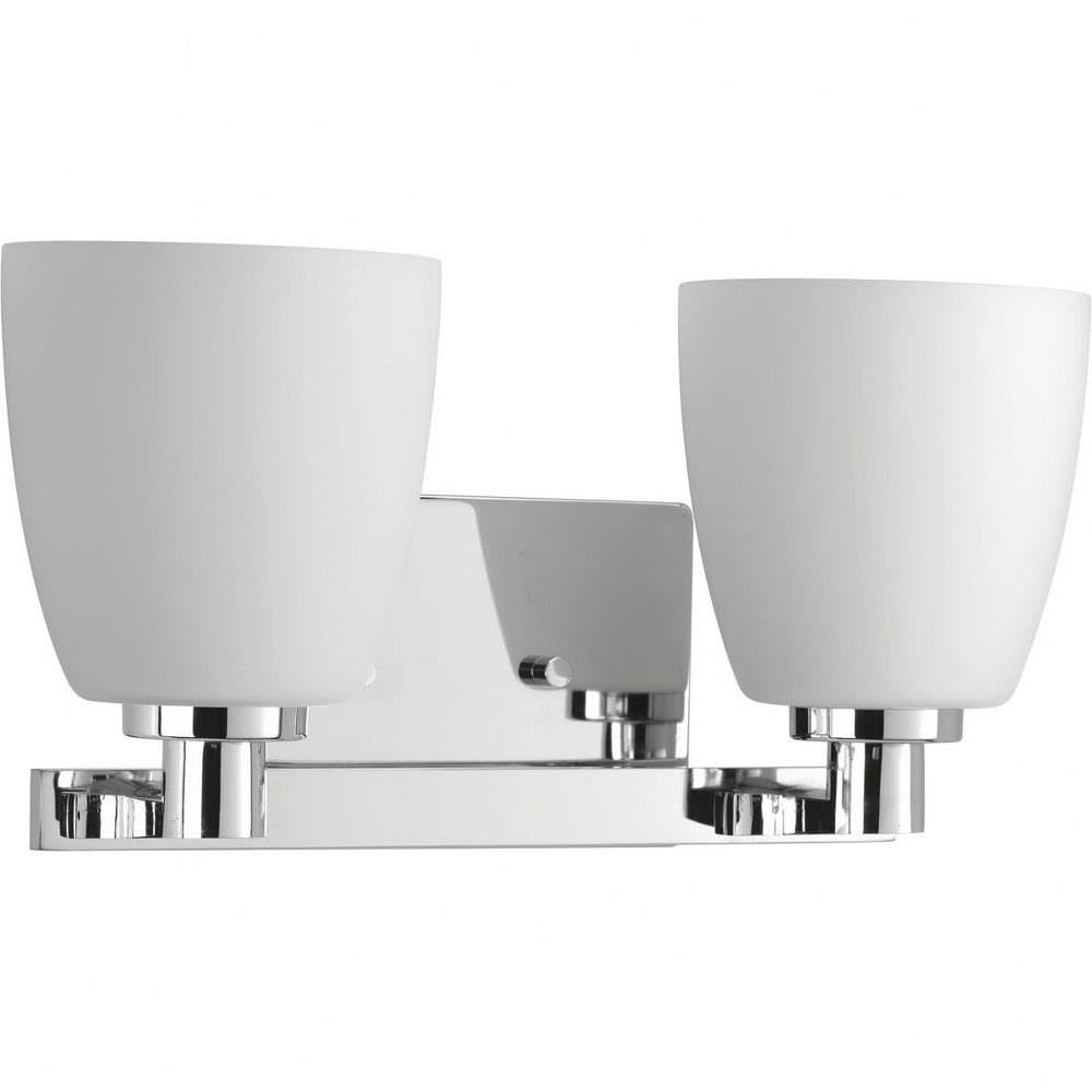 Progress Lighting 2 Light Bathroom Vanity Light, Coastal Style Modern Bath Lighting Fixture with Etched White Glass Shade for Over the Mirror
