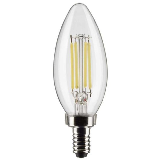 Satco S21275 5.5W LED Filament B11 Clear Light Bulbs, 3500K Neutral White, E12 Candelabra Base, 500 Lumen, 90 CRI, Dimmable, Wet Location, 6 Pack