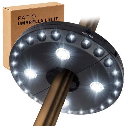 OYOCO Patio Umbrella Light 3 Brightness Modes Cordless,with 28 Cool White LEDs-4 * AA Battery Operated Umbrella Lights,Fits 1.15"-2" Umbrella