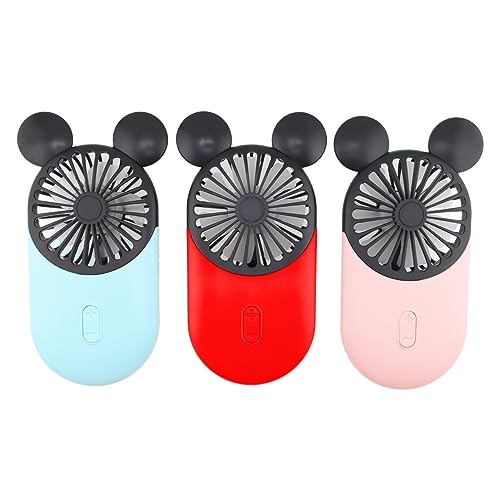 DecoLife Cute Mouse Mini Fan, Handheld/Neck Personal Fan(Red+Blue+Pink)