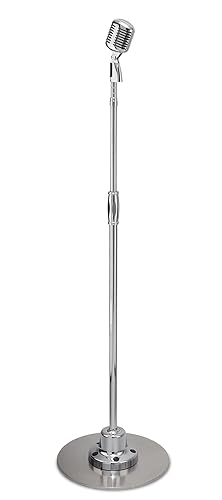 Pyle Retro Microphone, Classic Vintage Style, Unidirectional Audio, Adjustable Stand, XLR Cable, Silver Finish, Dynamic Vocal Performance Mic with