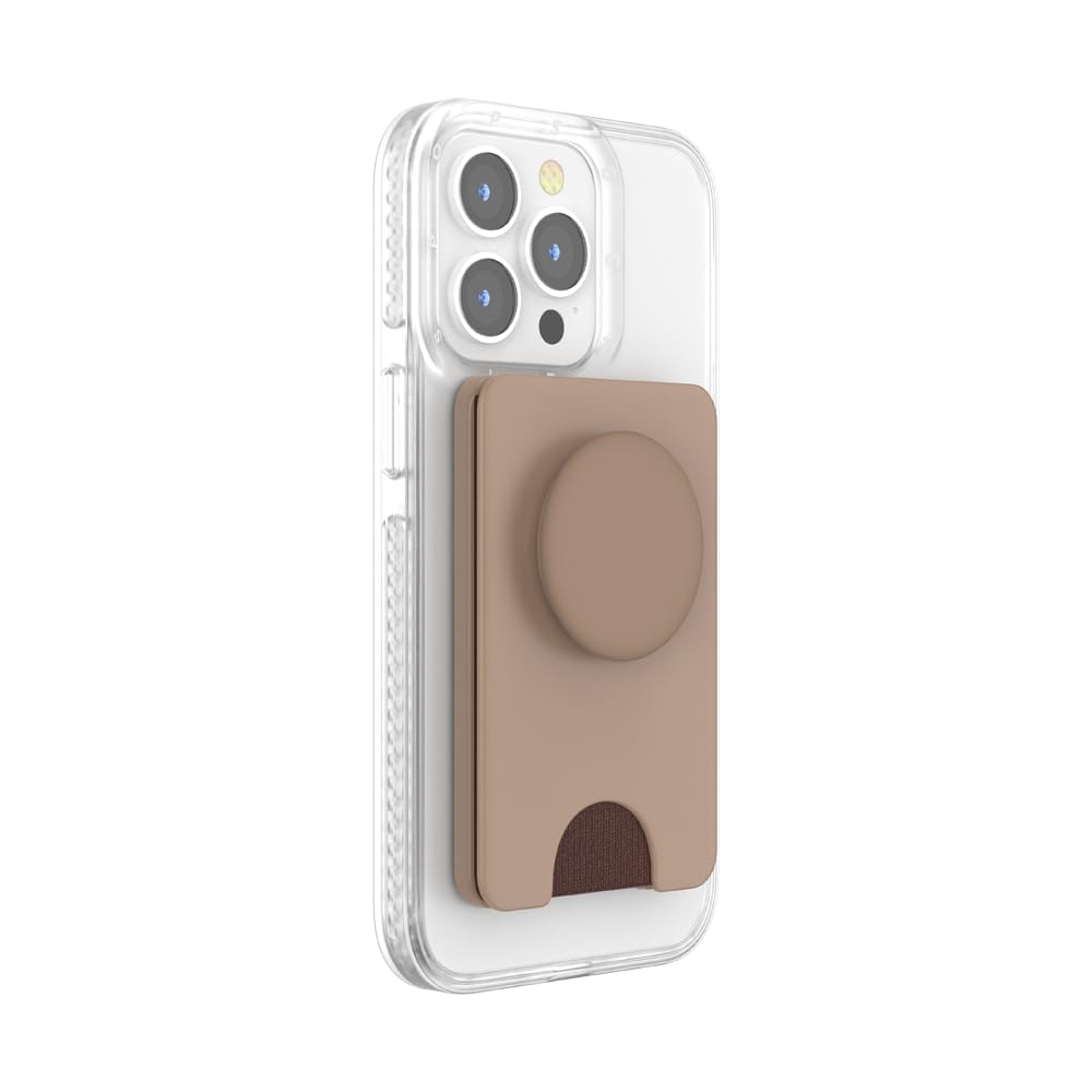 PopSockets Phone Wallet for MagSafe, Phone Card Holder with Grip, Brown - Latte
