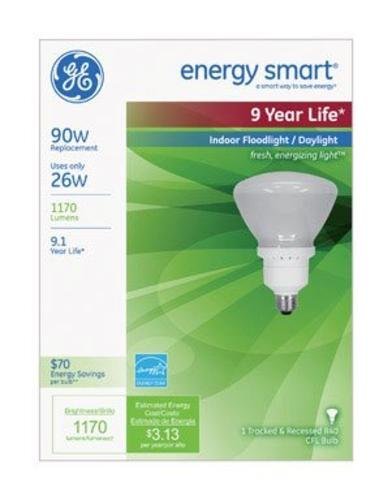 Set of 2 GE Indoor Floodlight Compact Fluorescent Bulbs - Replaces 90W - R40-26W - 1170 Lumens - 6500K (63518)