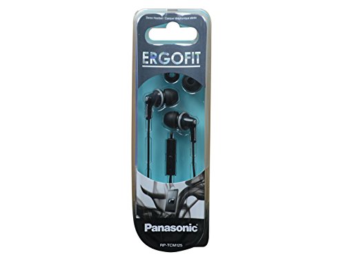 PANASONIC ErgoFit Earbud Headphones with Microphone and Call Controller Compatible with iPhone, Android and Blackberry - RP-TCM125-K - In-Ear (Black)
