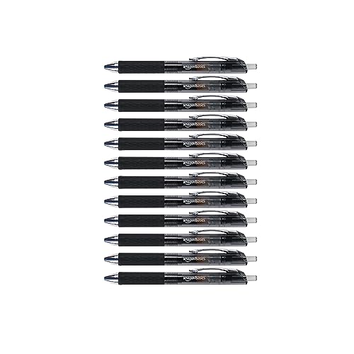 Amazon Basics Retractable Gel Pens, Fine Point 0.7mm, Smooth Writing, Black, No Smudge, School and Office Supplies, 12-Pack