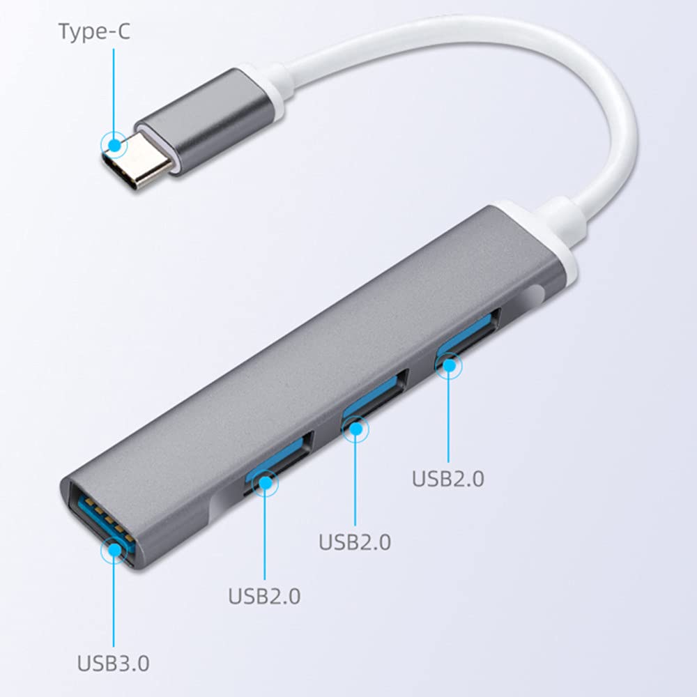 JacobsParts USB-C Type C to USB 3.0 4 Port Hub Splitter for MacBook Pro/Air, iPad, PC, Chromebook, Phone (Silver)