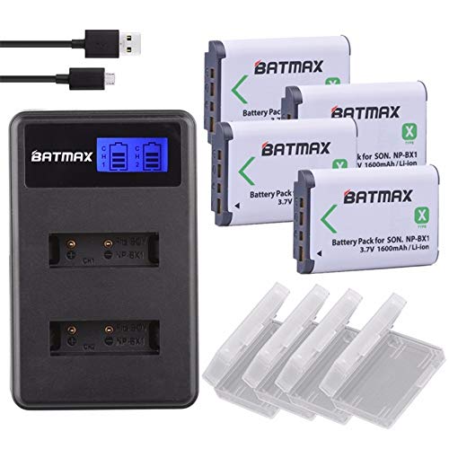 Batmax 4Packs NP-BX1 Battery (1600mAh) and LCD Dual USB Charger for Sony NP BX1/M8, Cyber-Shot DSC-HX80, RX1, RX1R, RX100, RX1RII, H400, HX300, HX50V