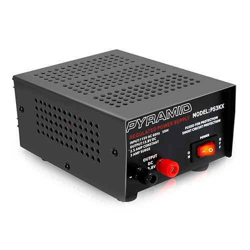 Pyramid Universal Compact Bench Power Supply - 2.5 Amp Linear Regulated Home Lab Benchtop AC-to-DC 12V Converter w/ 13.8 Volt DC 115V AC 50 Watt…