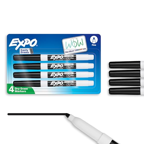 EXPO Low Odor Dry Erase Markers, Fine Tip, Black, 4 Count - Home Organization, Study Supplies