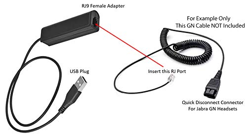 USB Adapter Cable to RJ9 Female for Any Jabra QD Headset GN1200 and Connects Into A Computer PC Laptop Mac Softphone Skype MSN Zoom Video Phone App