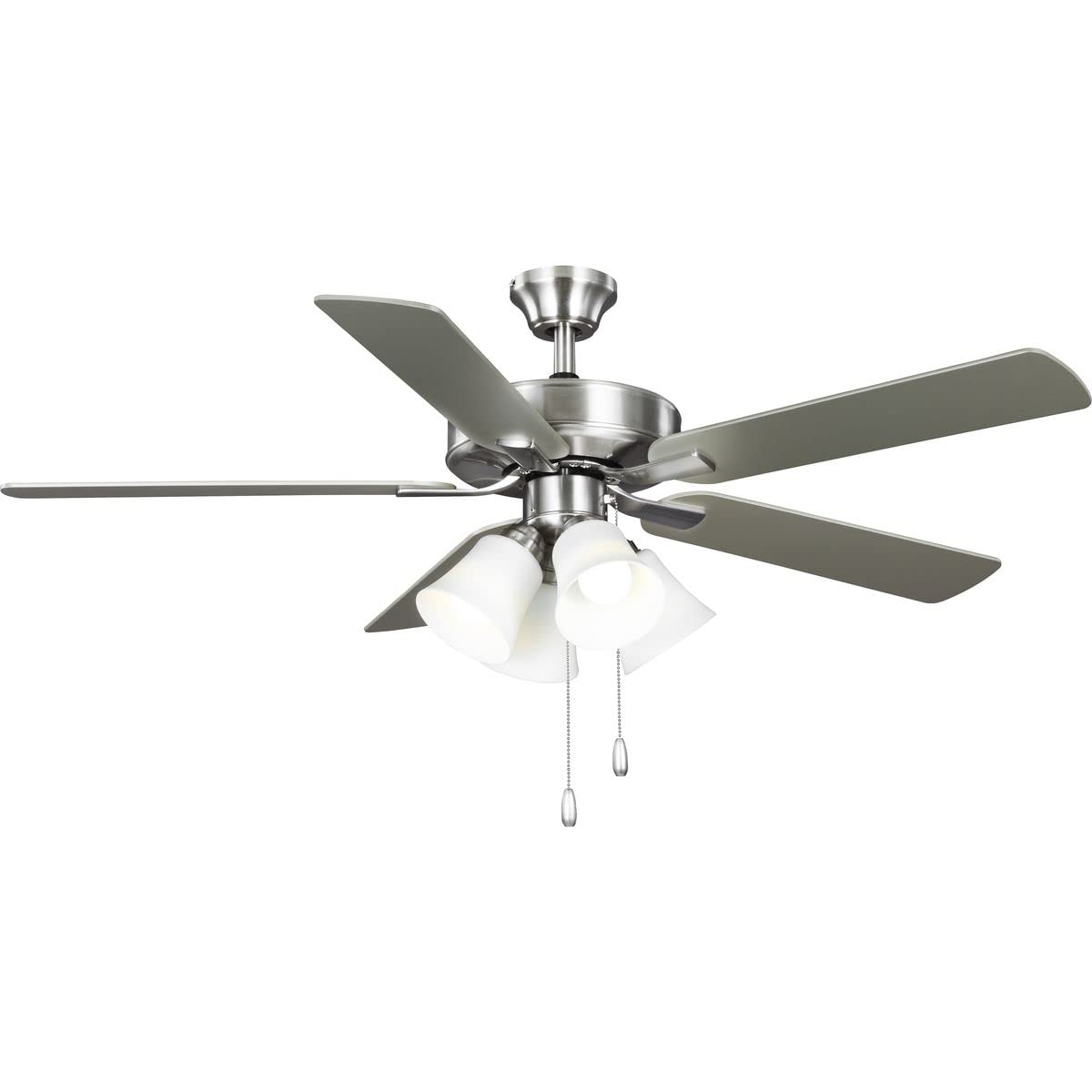 Progress Lighting P250077-009-WB AirPro 52-Inch AC Motor 5-Blade Ceiling Fan, 52x52x18.7 in, Transitional with LED Light, Brushed Nickel