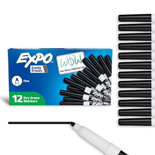 EXPO Dry Erase Markers, Low Odor Ink, Black, Fine Tip, 12 Count - Whiteboard, Calendar, Organization, Essential Supplies for Office, School