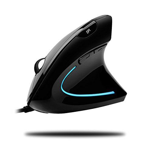 Adesso Wired Vertical Ergonomic Illuminated Optical 6-Button USB Mouse - Right Hand Orientation, Black