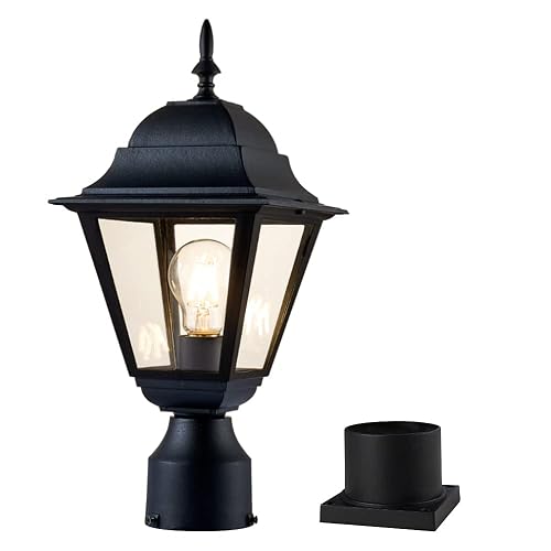 Windben Outdoor Post Light,Waterproof Cast Aluminium Lamp Post Light Fixture,Post Lantern with Pier Mount Base,Matte Black,16.5in,Suitable
