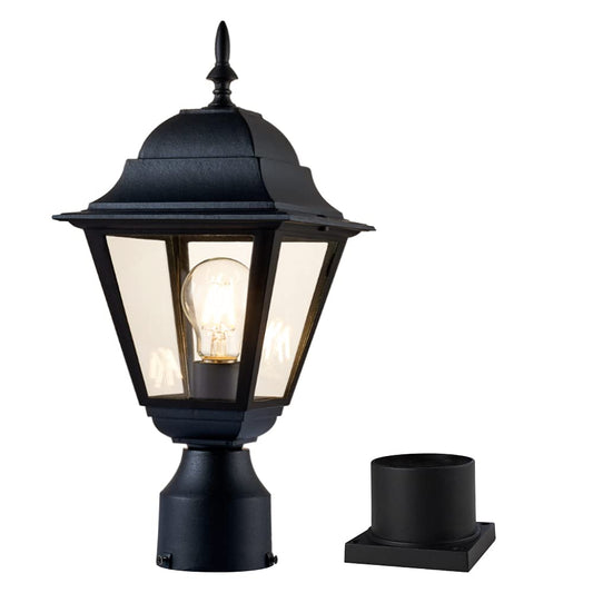 Windben Outdoor Post Light,Waterproof Cast Aluminium Lamp Post Light Fixture,Post Lantern with Pier Mount Base,Matte Black,16.5in,Suitable