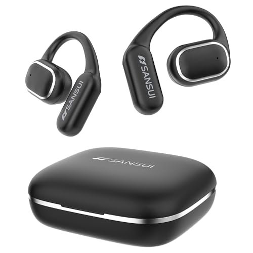 SANSUI W12 True Open Ear Earbuds, Lightweight Comfort Hang On Ear Wireless Headphones, 42H Play Bluetooth 6.0 Earphones with Bonus Real-Time AI