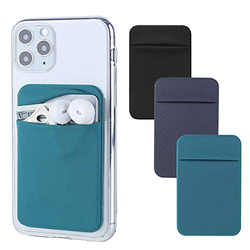 3Pack Cell Phone Card Holder for Back of Phone,Stretchy Stick on Wallet Pocket Credit Card ID Case Pouch Sleeve Self Adhesive Sticker for iPhone