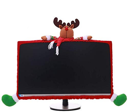 SUSHAFEN 1 Pack Christmas Computer Monitor Border Cover TV Monitor Cover Elastic Laptop Computer Cover for Xmas Home Office Computer Decoration-Elk