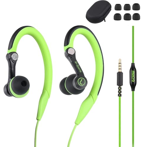 mucro Sport Headphones Wired Running Earphones with Earhook (3.5mm, Green)