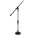 Rockville RKDS Kick Drum/Guitar Amp Mic Stand with Steel Round Base, Fixed Boom Arm, Rubber Pad, Heavy-Duty, Compact and Portable for Stage and Studio