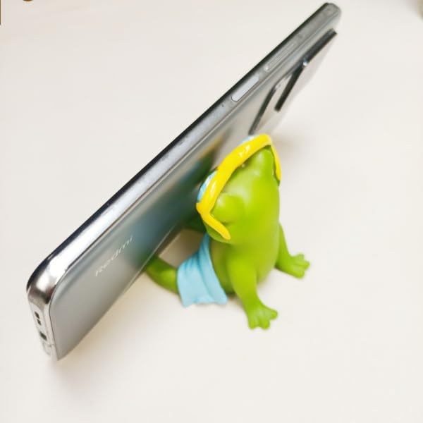 IZKOOKE Cute Frog Phone Holder with 6 Anti-Slip Pads, Resin Cell Phone Stand Kawaii Animal Desk Phone Holder Universal Fit Smart Mobile Phones Stand