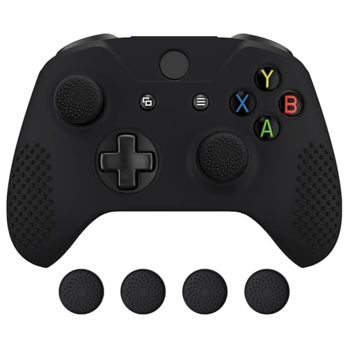 eXtremeRate PlayVital Soft Anti-Slip Silicone Controller Cover Skins Thumb Grips Caps Protective Case for Xbox One X/S Controller (Model 1708)- Black